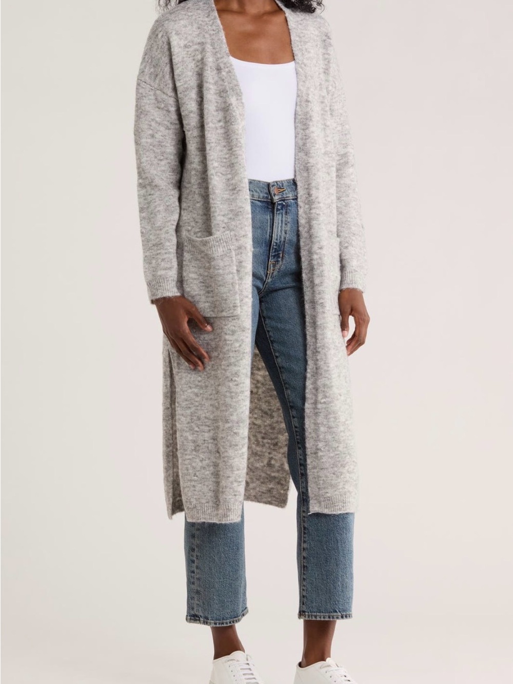 Love Token Long Open-Front Gray Duster Cardigan Sweater Dotti Open Front